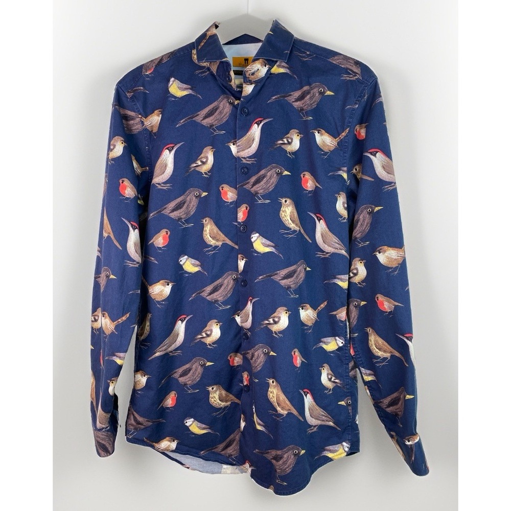 Brooklyn 22/7 Men's M Navy Blue Bird Long Sleeve Cotton Button Up Shirt